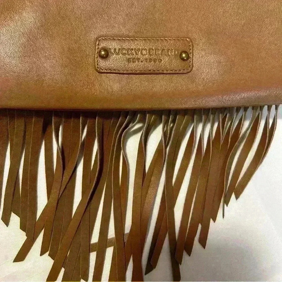 Lucky Brand Festival Fringe Leather Bag Purse Toffee Caramel - Picture 3 of 8